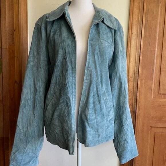 ATELIER By B. Thomas Blue Suede Leather Zip Jacket Large - Picture 4 of 17
